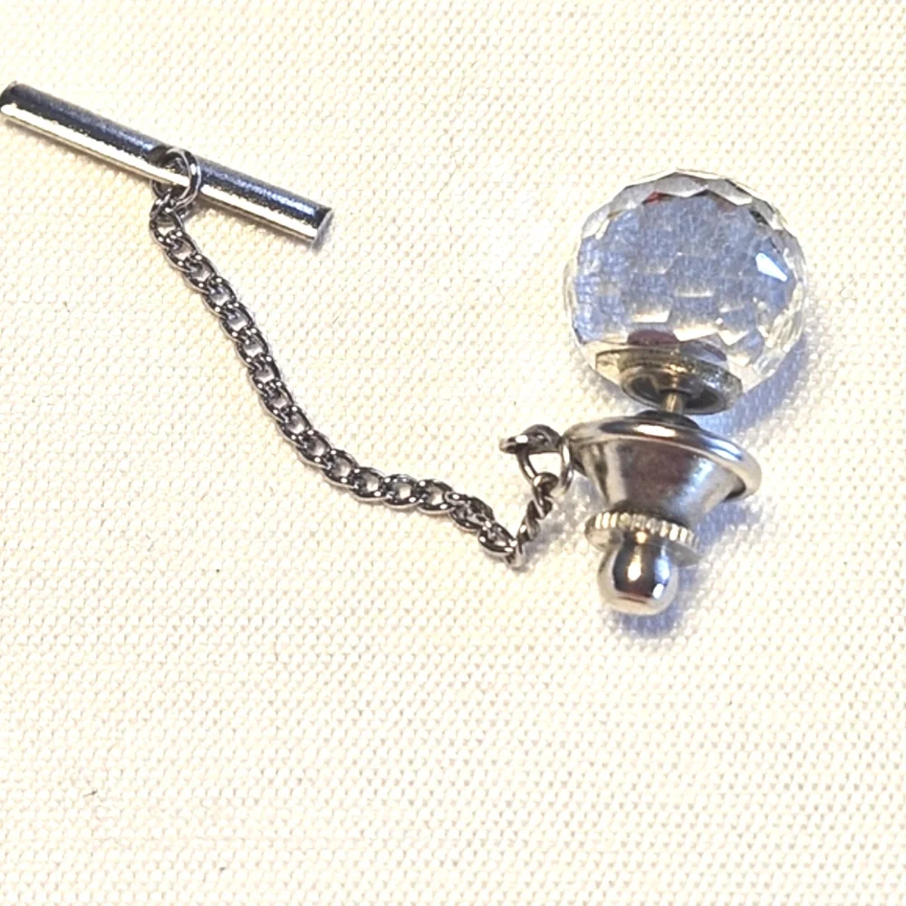 Crystal Ball Tie Tack with Gun metal Chain